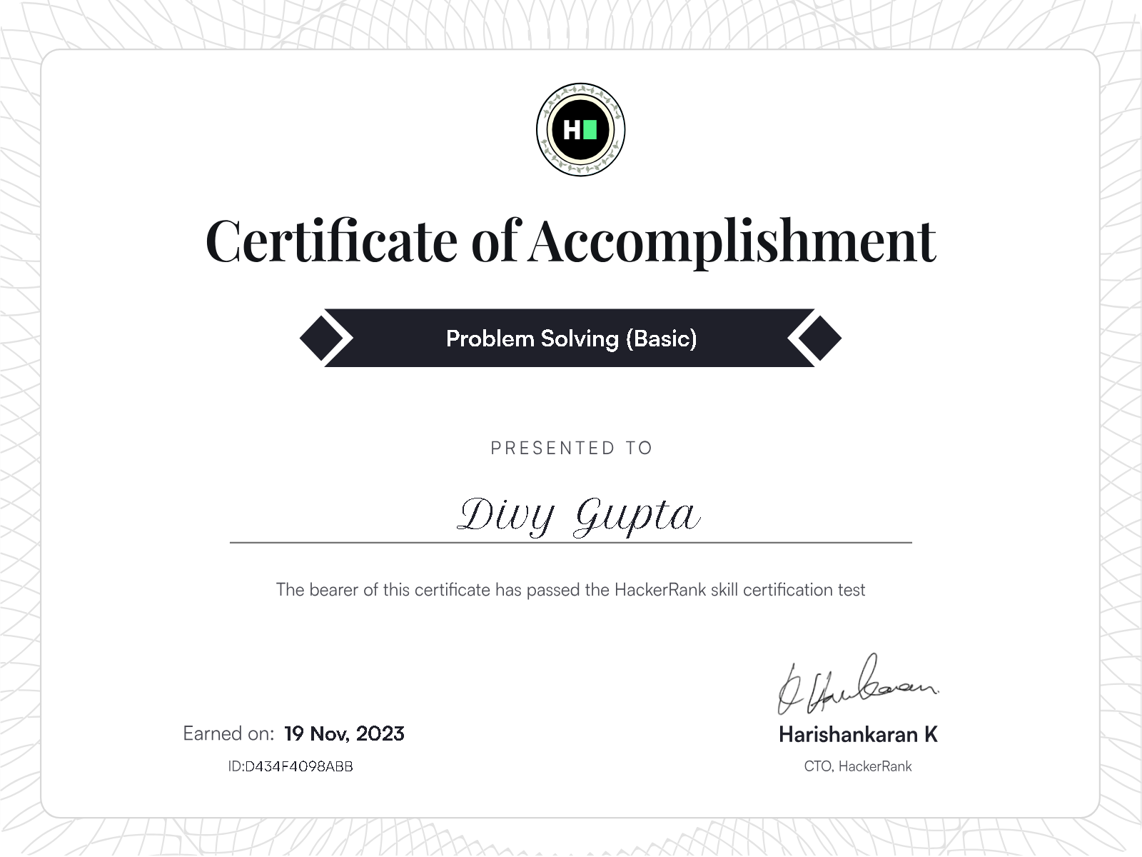 Problem Solving Certificate